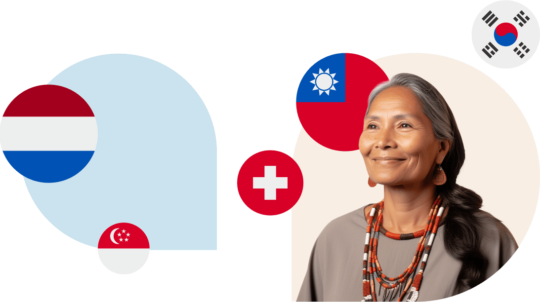 Indian woman and flags of different countries