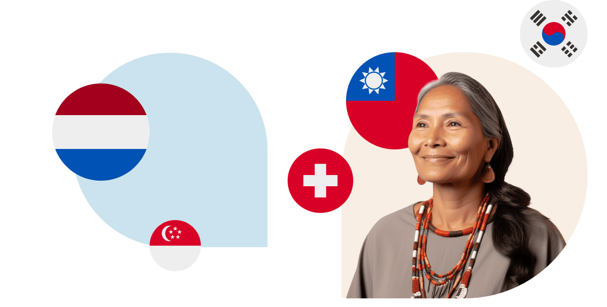 Indian woman and flags of different countries