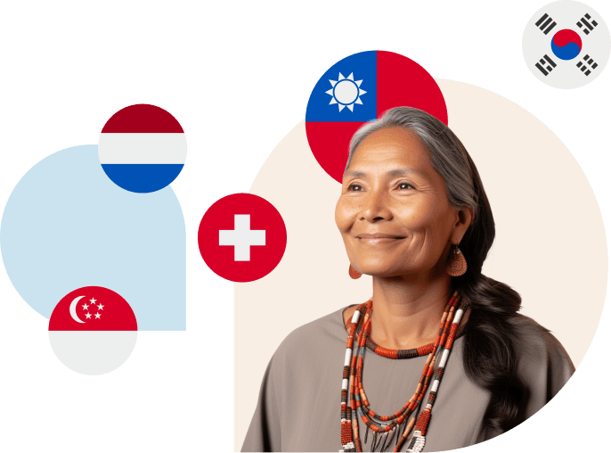 Indian woman and flags of different countries